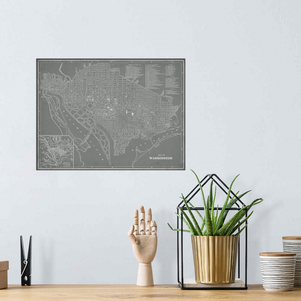 A bohemian room featuring City Map of Washington, DC