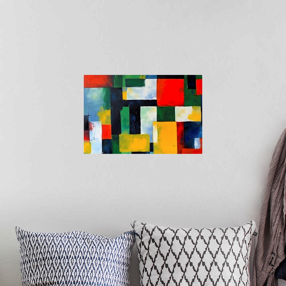 A bohemian room featuring Colorful Geometric Abstraction I