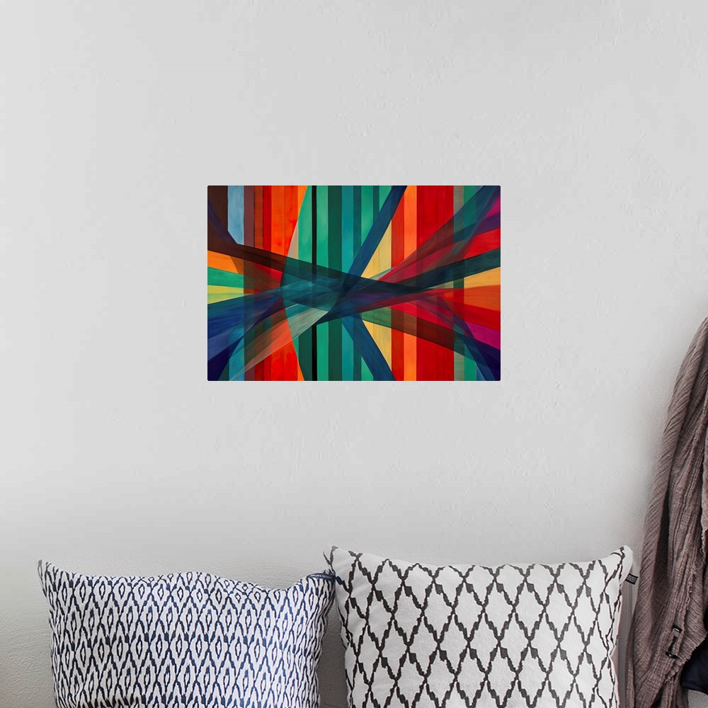 A bohemian room featuring Colorful Geometric Abstraction XIX