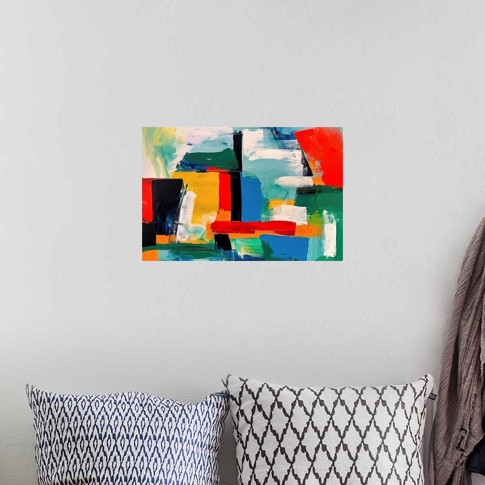 A bohemian room featuring Colorful Geometric Abstraction XVI