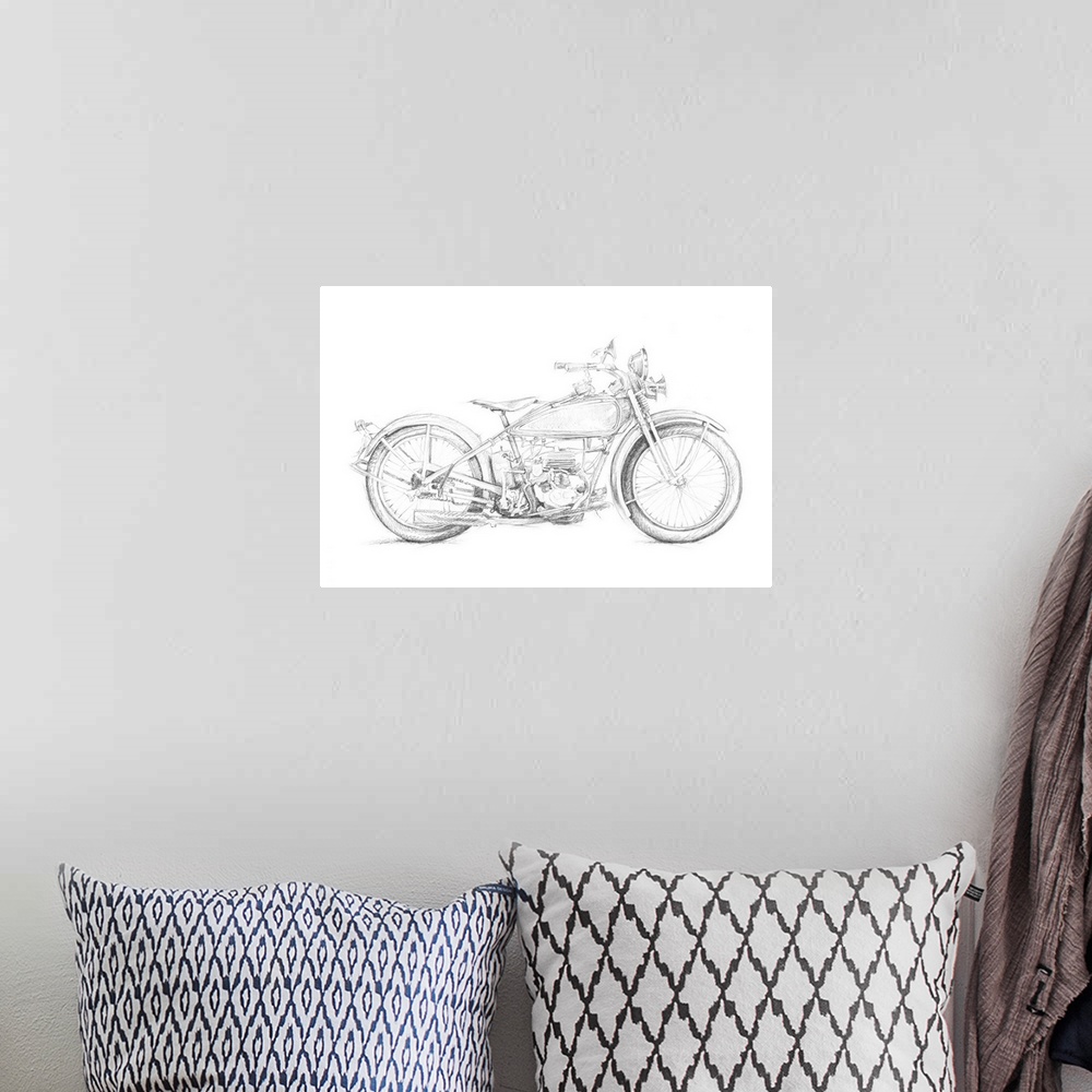 A bohemian room featuring Motorcycle Sketch IV