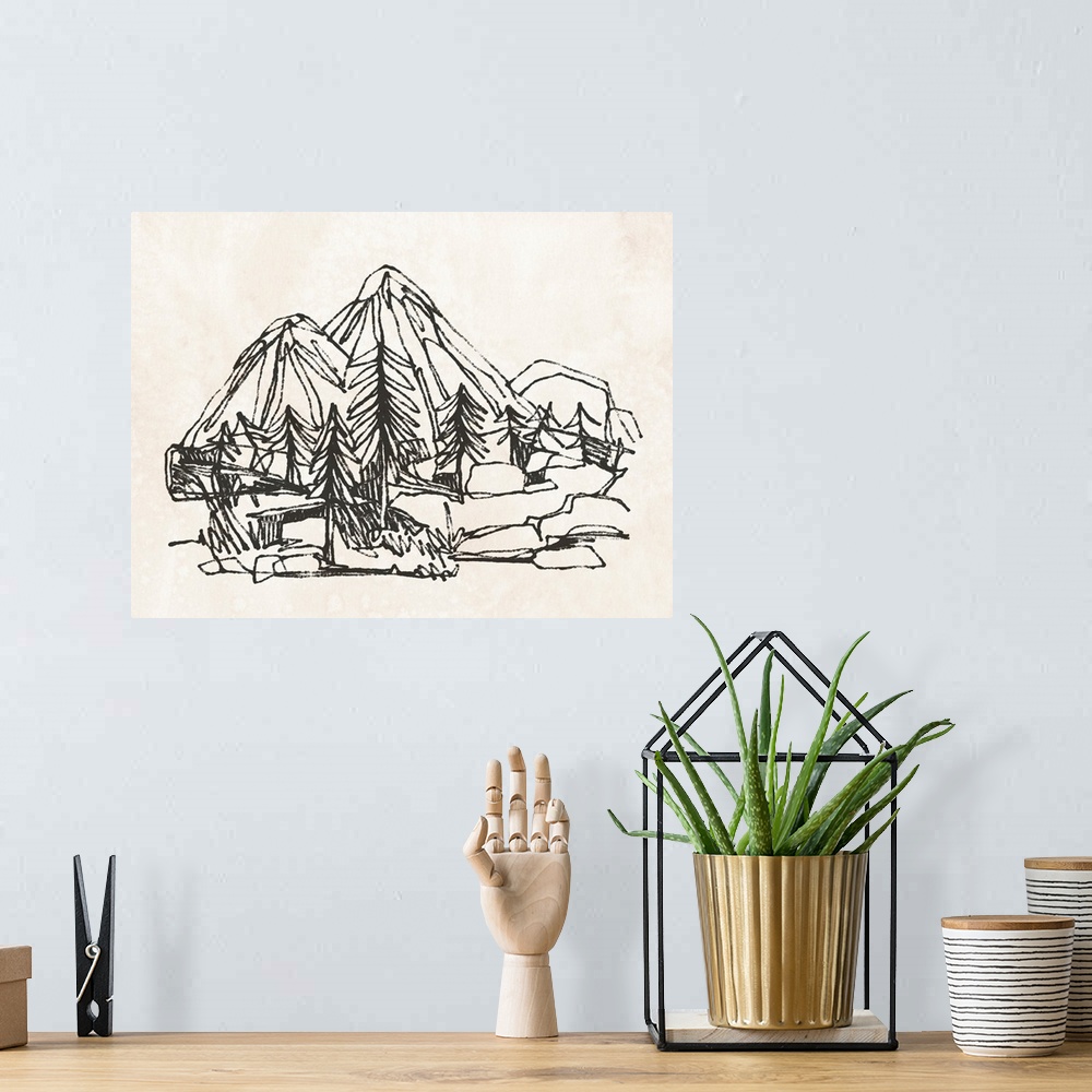 A bohemian room featuring Mountain Contour Sketch I