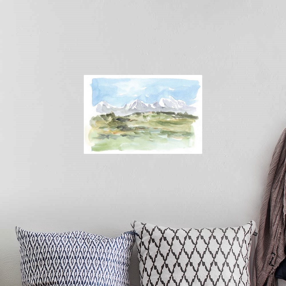 A bohemian room featuring Mountain Watercolor I
