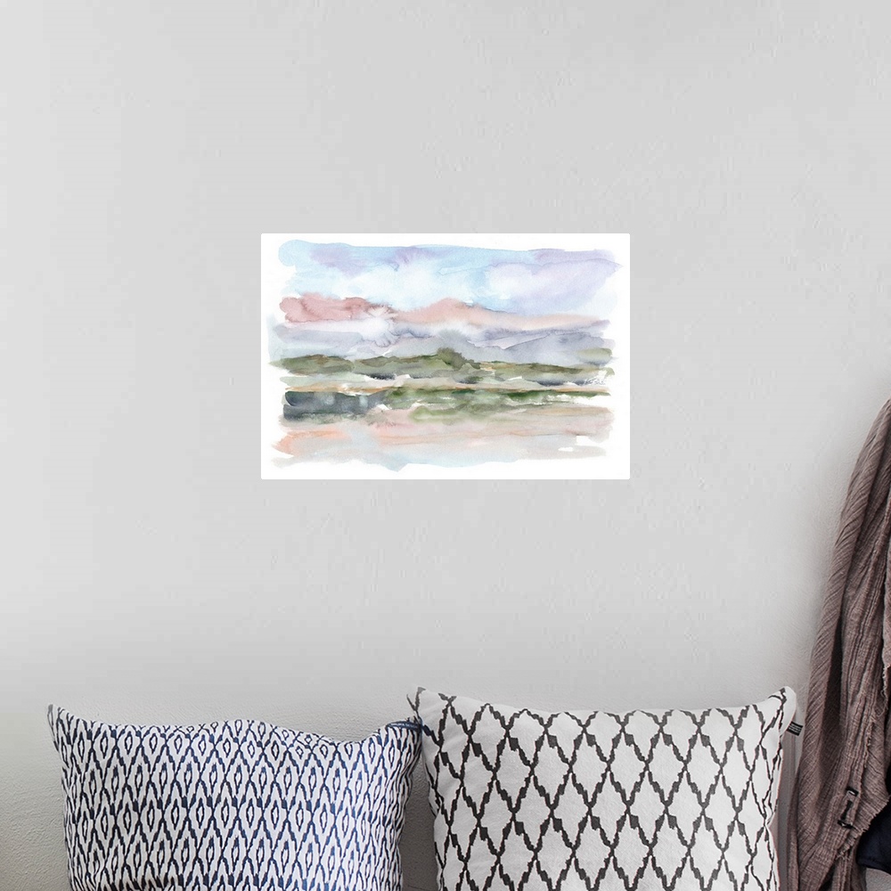 A bohemian room featuring Mountain Watercolor V