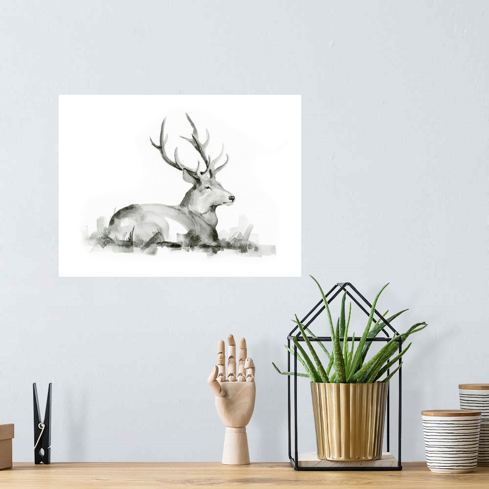 A bohemian room featuring Recumbent Stag I