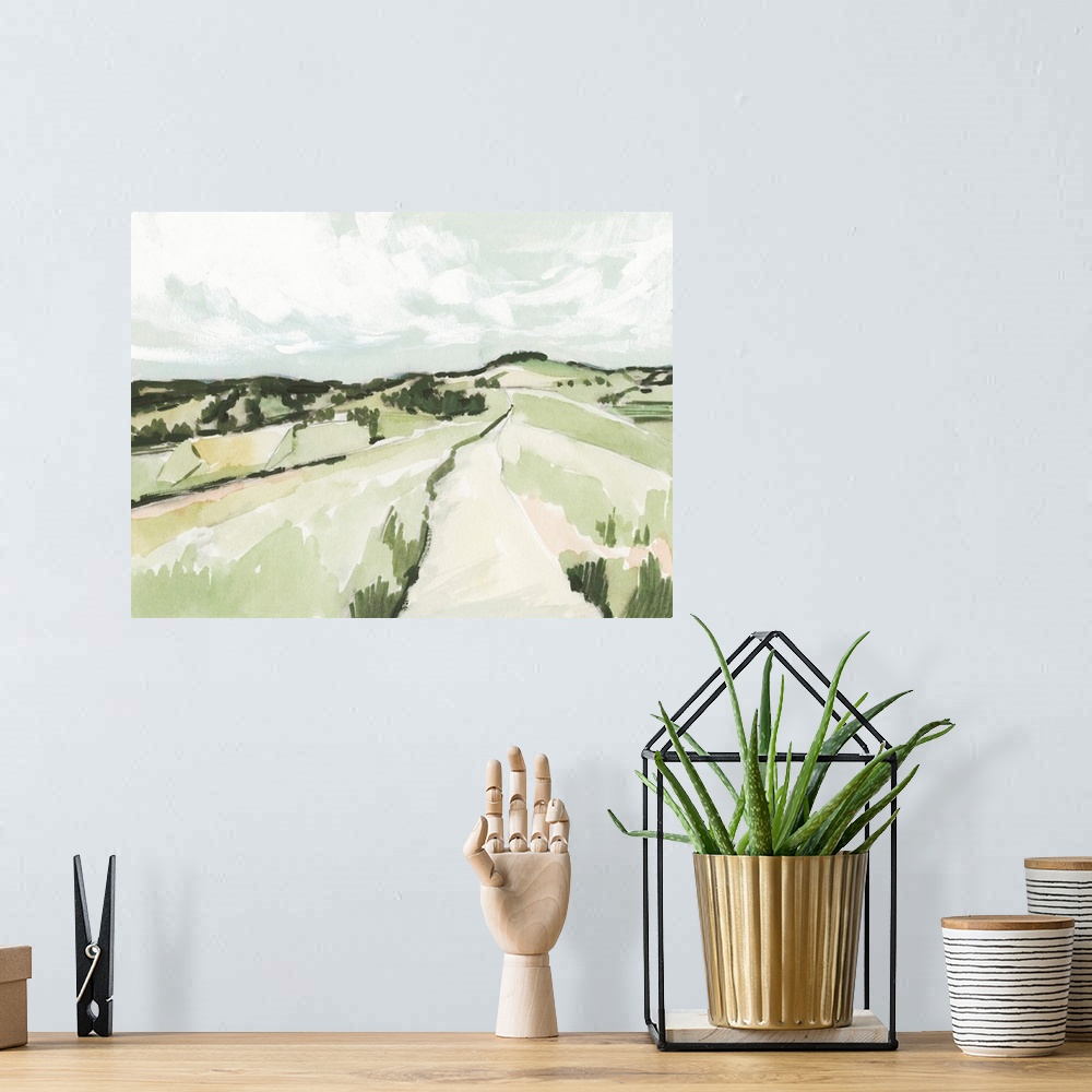 A bohemian room featuring Rolling Pastures Sketch II