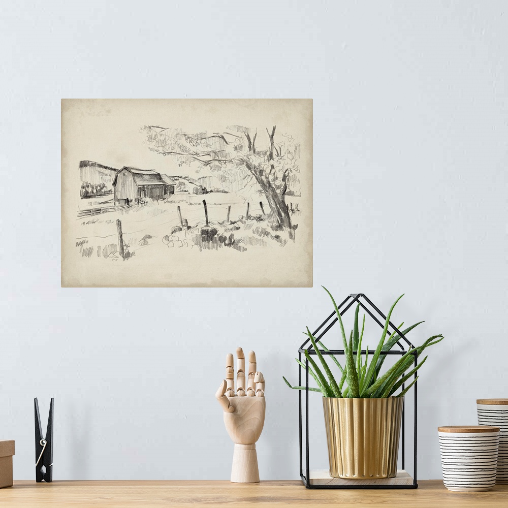 A bohemian room featuring Sketched Barn View II