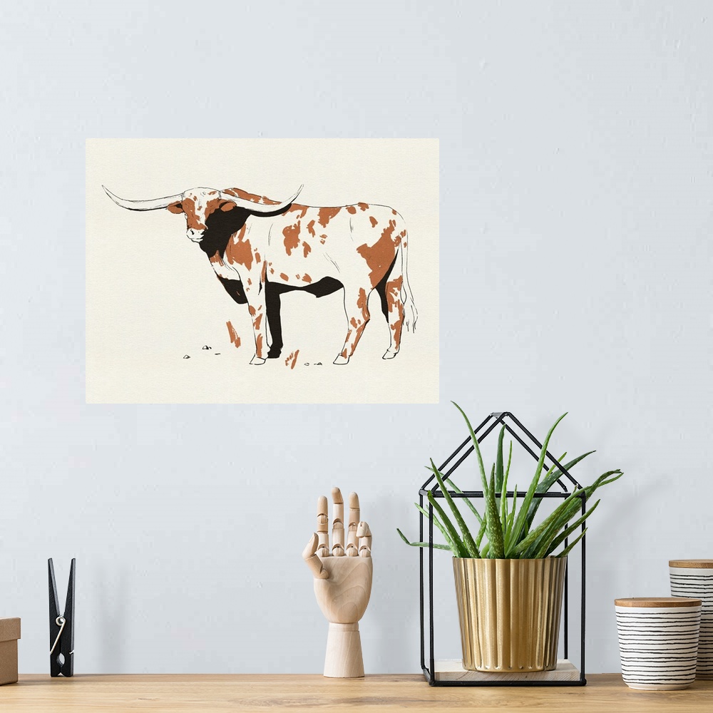 A bohemian room featuring Terre Cotta Steer II