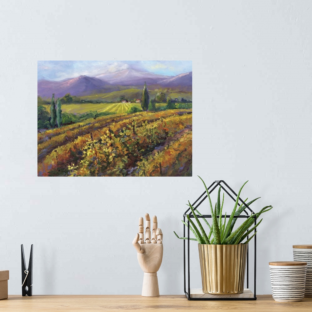 A bohemian room featuring Vineyard Tapestry I