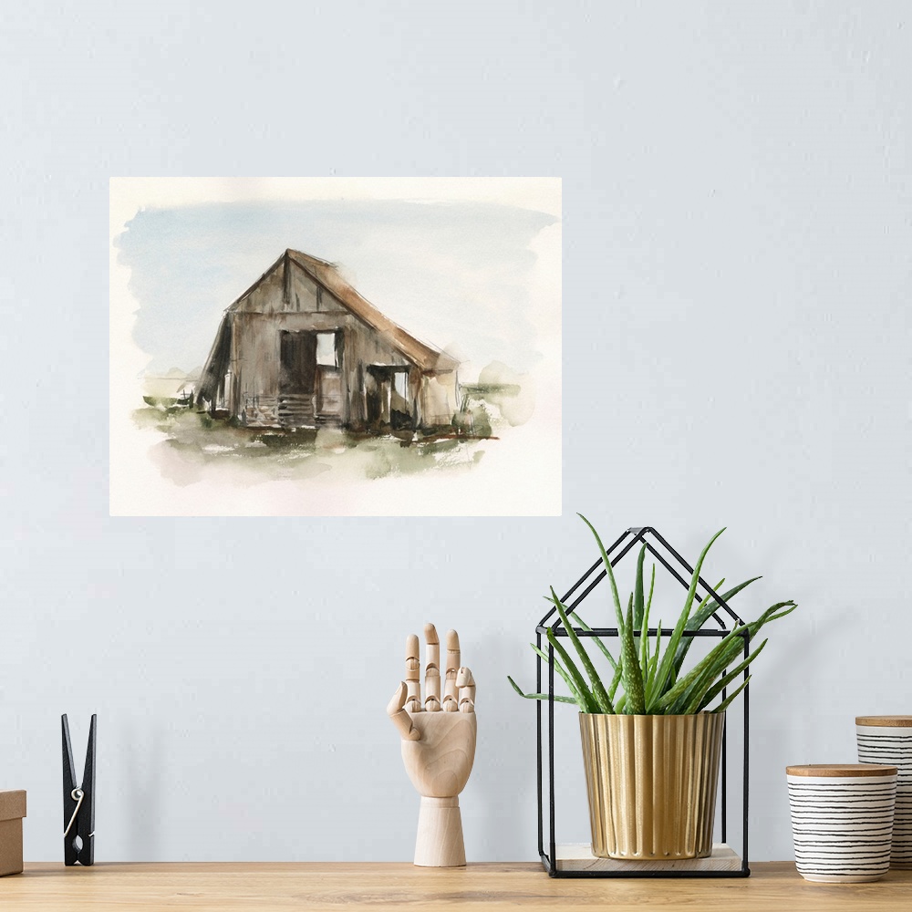 A bohemian room featuring Watercolor Barn Study I