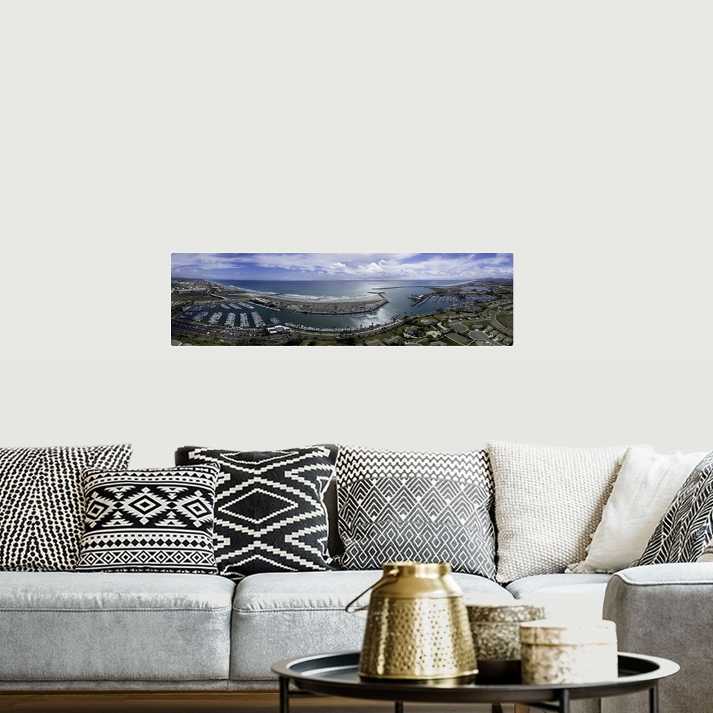 A bohemian room featuring This is a 10 image aerial panoramic of Oceanside Harbor, Oceanside, California, USA.