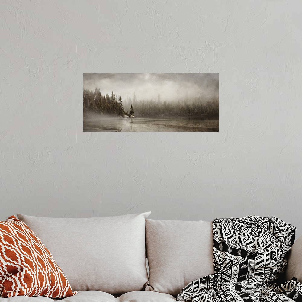 A bohemian room featuring Northern autumn landscape in fog and ice, thunder bay, Ontario, Canada.