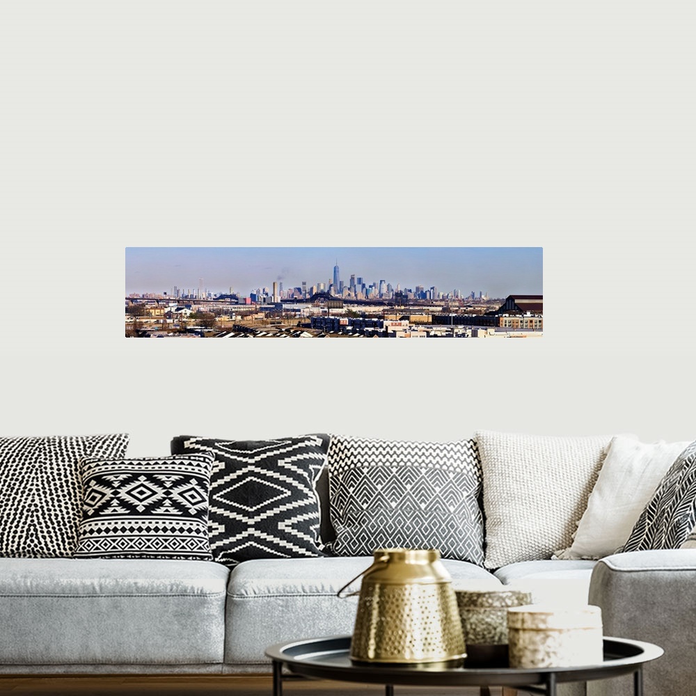 A bohemian room featuring Lower Manhattan Panoramic View From New Jersey