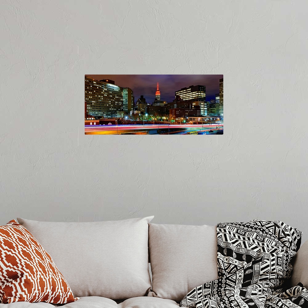 A bohemian room featuring Manhattan Panoramic View At Night