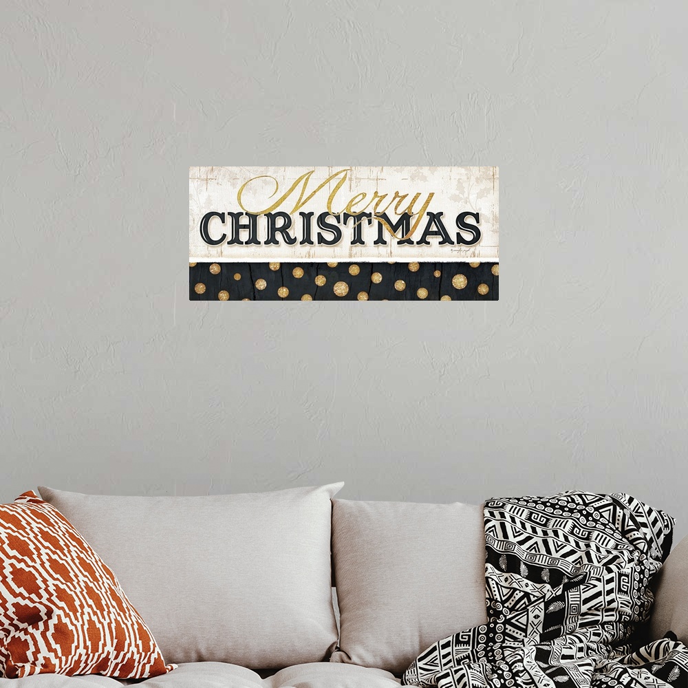 A bohemian room featuring Christmas themed contemporary typography artwork.