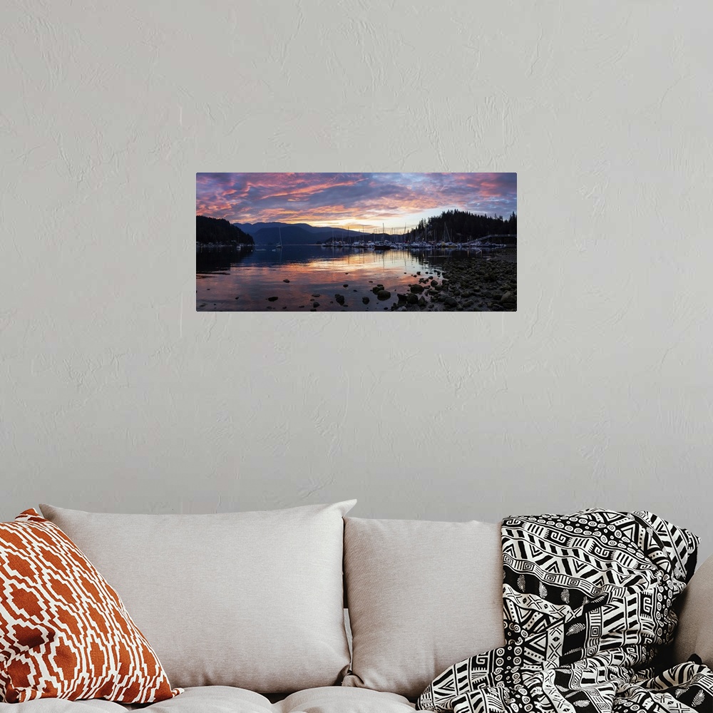 A bohemian room featuring Deep Cove During A Colorful Summer Sunrise, North Vancouver, BC, Canada