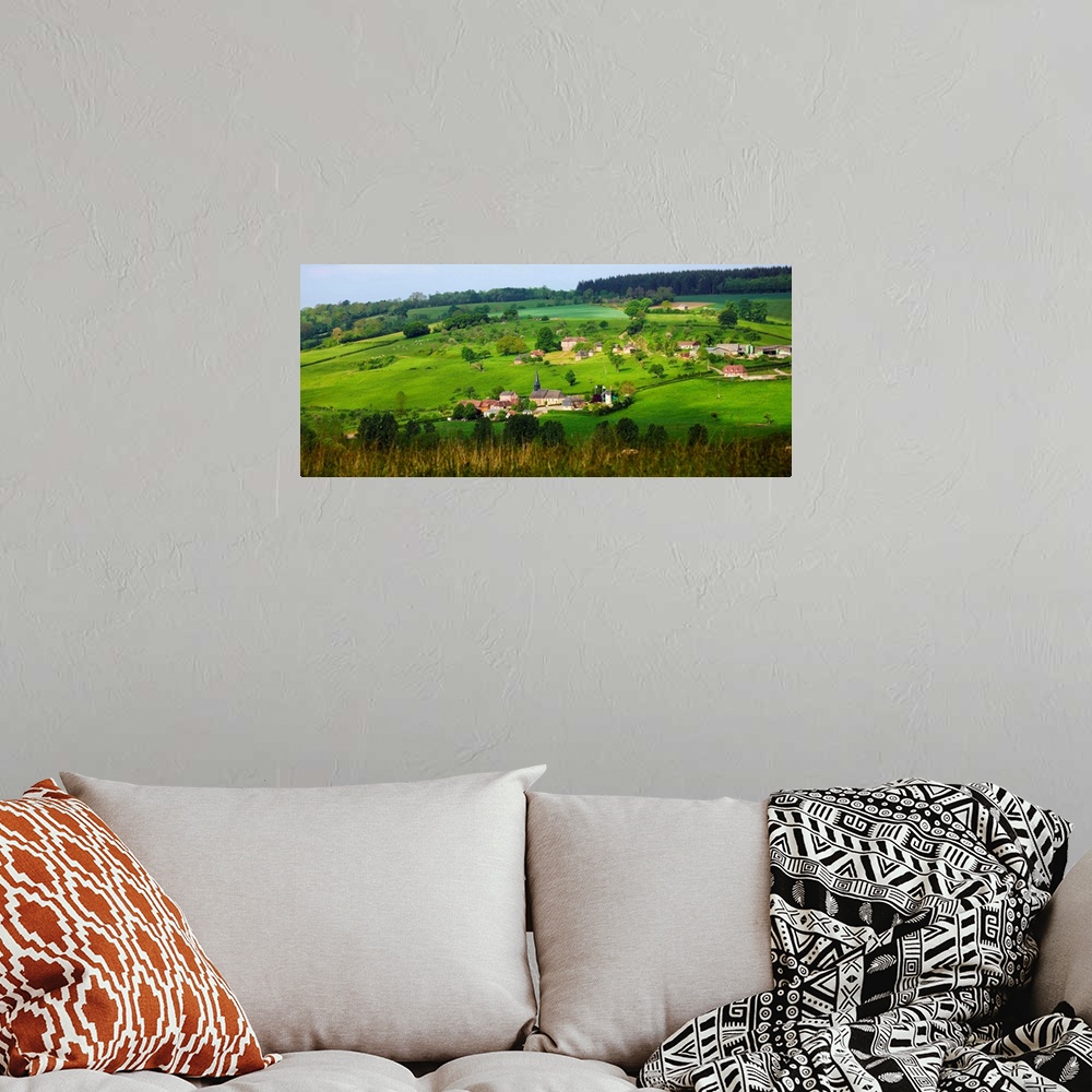 A bohemian room featuring France, Normandy, Camembert, View over the countryside and village