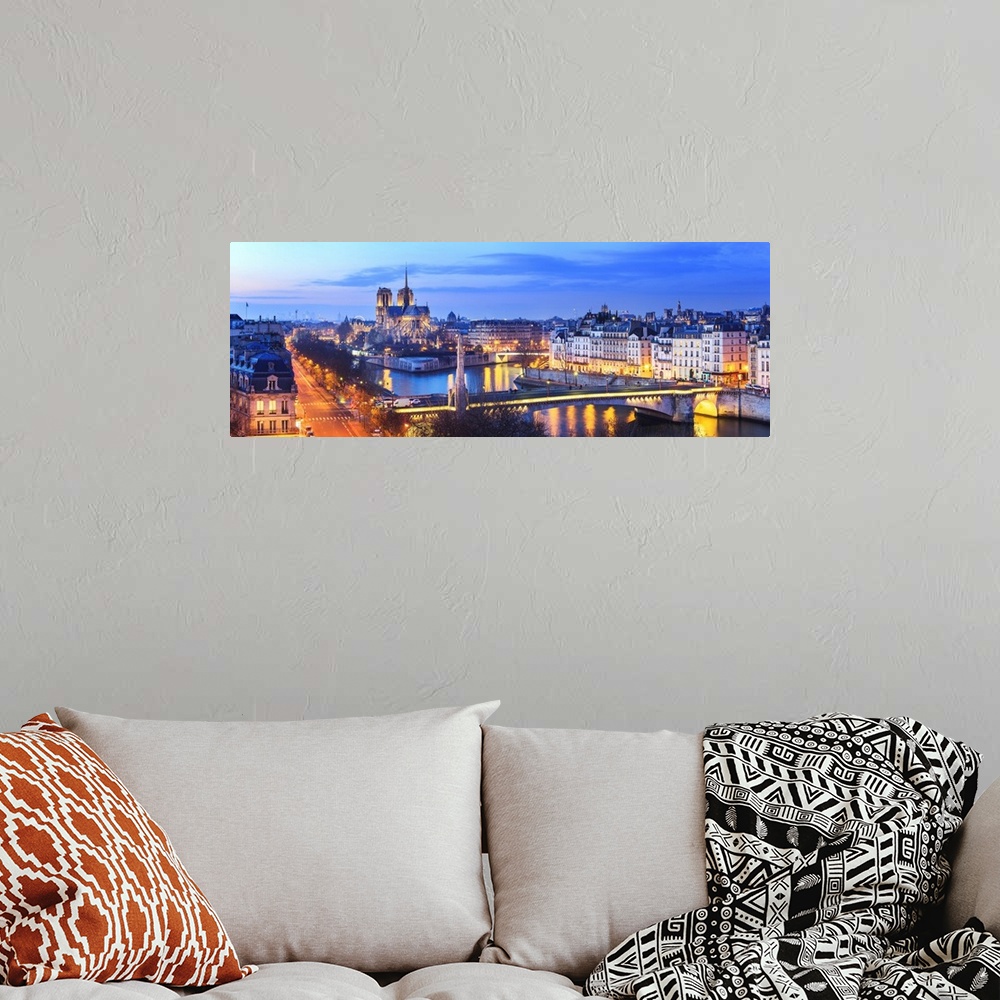 A bohemian room featuring France, Ile-de-France, Paris, Notre Dame de Paris, Seine, Ville de Paris, Overhead view of Notre ...