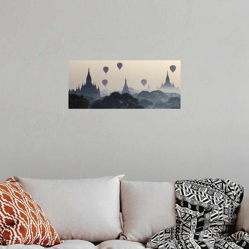 A bohemian room featuring Myanmar, Mandalay, Bagan, Hot air balloons flying over the Buddhist temples in the plain of Bagan.