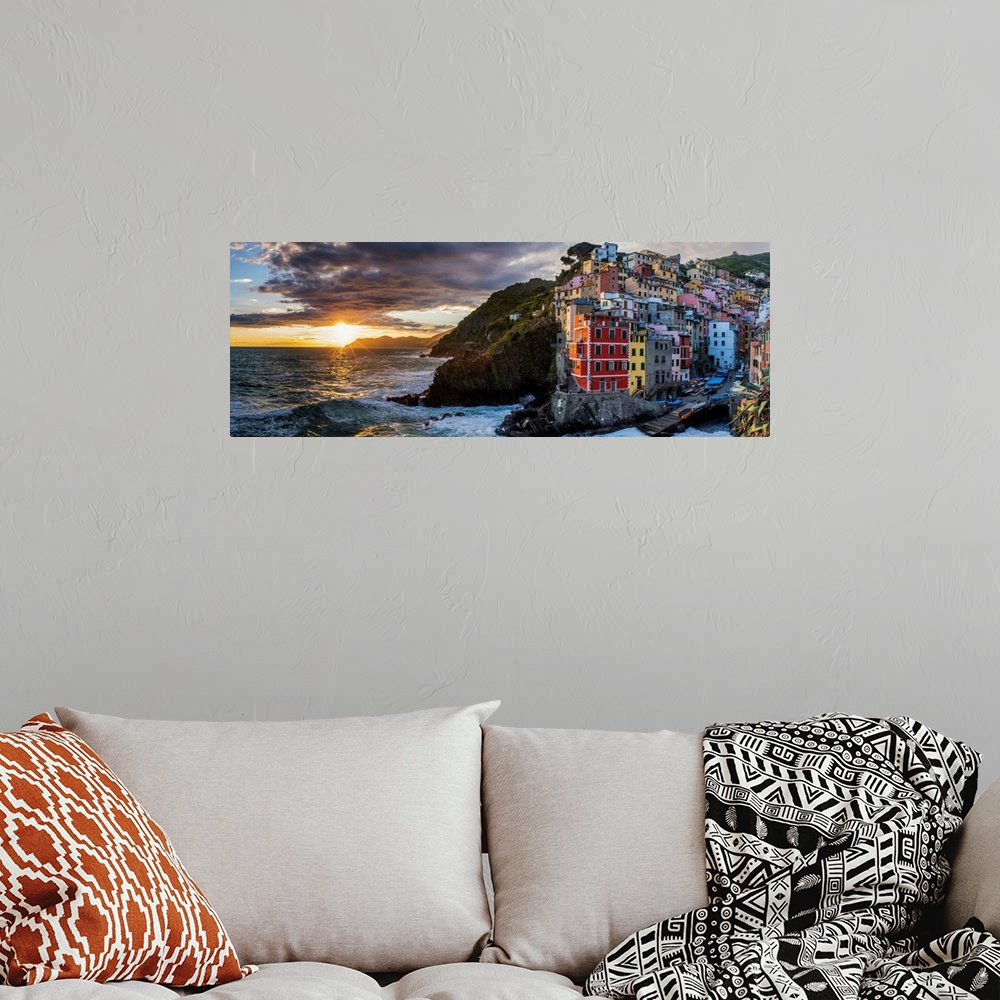 A bohemian room featuring Riomaggiore At Sunset, Cinque Terre, Liguria, Italy