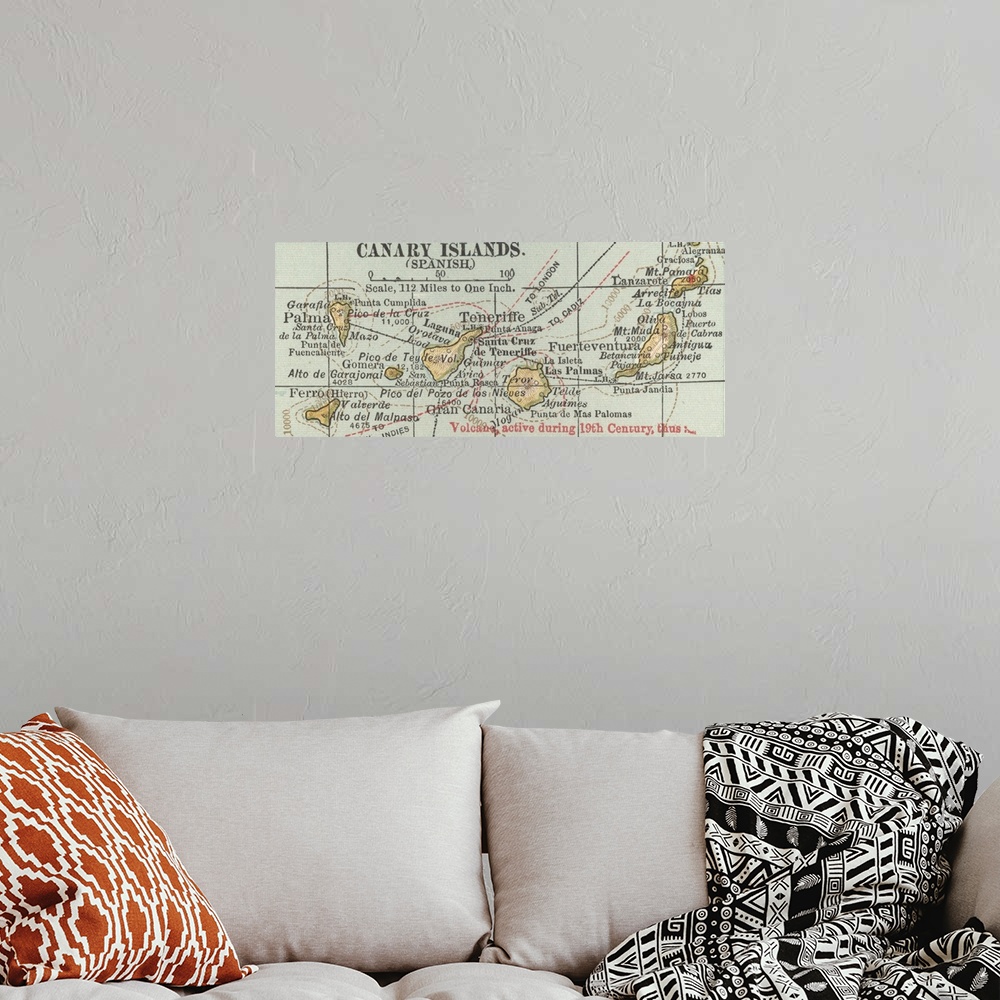 A bohemian room featuring Canary Islands - Vintage Map
