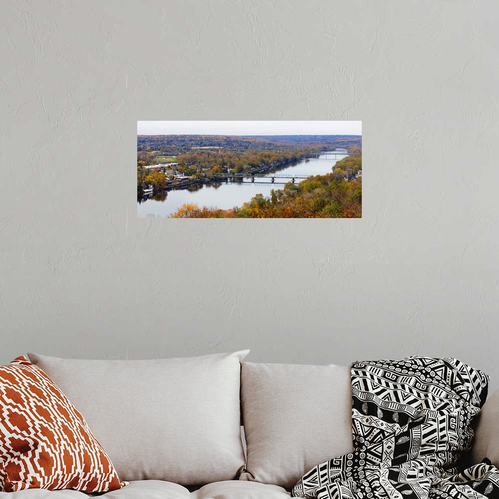 A bohemian room featuring High Angle View of The Delaware River with the Lambertville to New Hope Bridges from New Jersey.