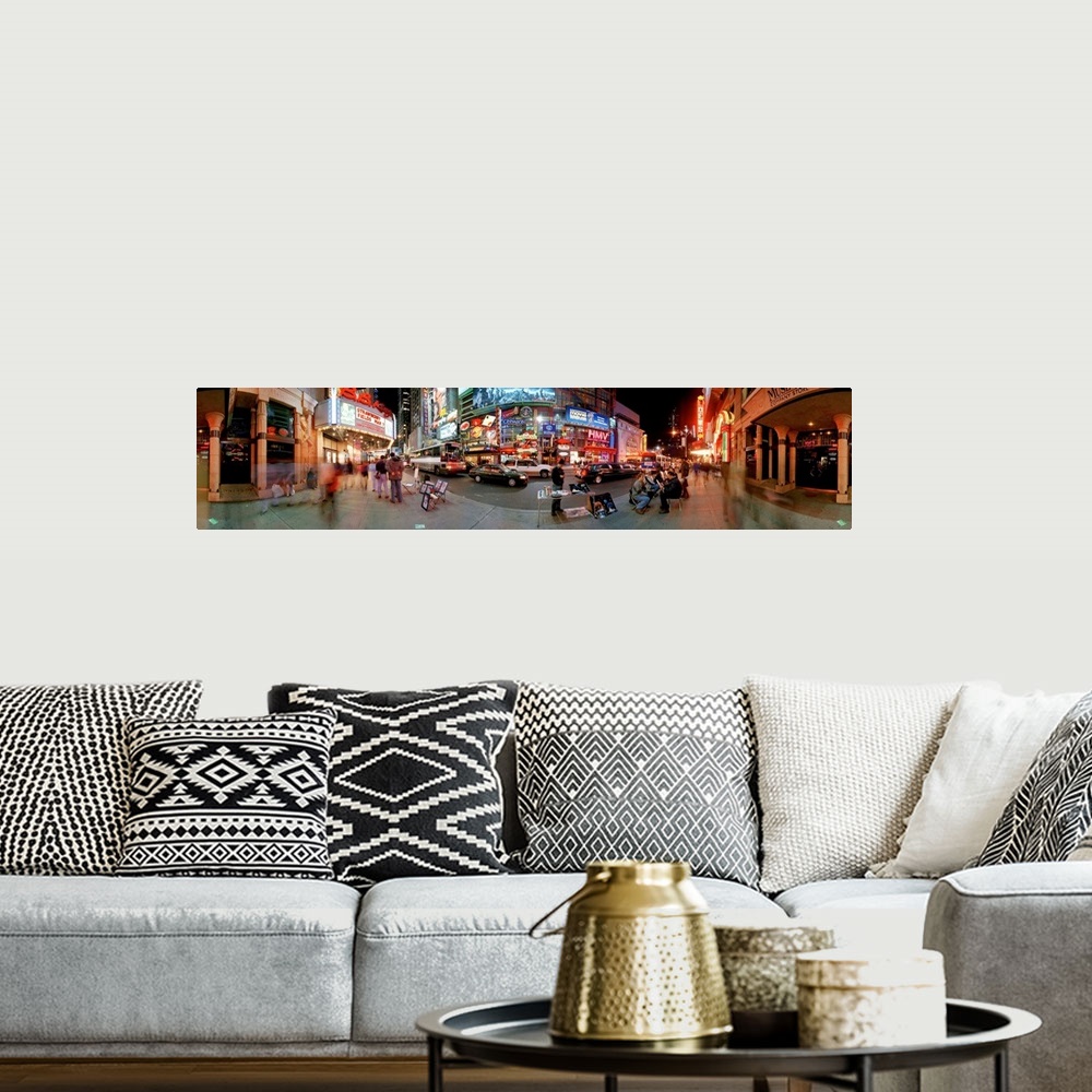 A bohemian room featuring 360 degree view of a city at dusk, Broadway, 42nd Street, Manhattan, New York City, New York Stat...