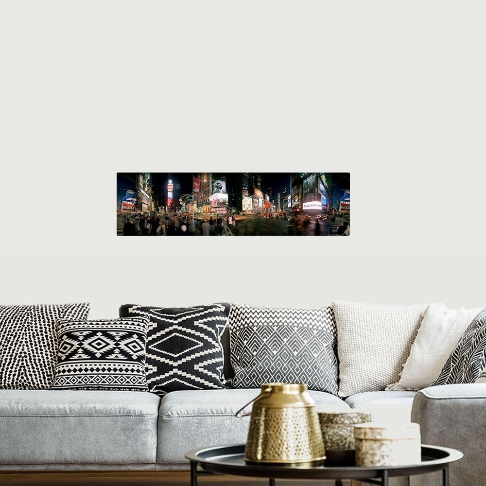 A bohemian room featuring 360 degree view of buildings lit up at night Times Square Manhattan New York City New York State