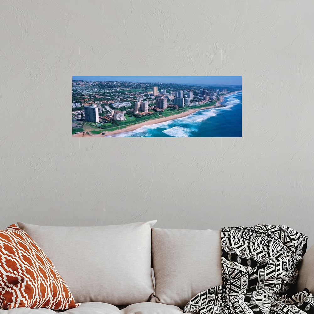 A bohemian room featuring High angle view of buildings at the beachfront, Durban, South Africa