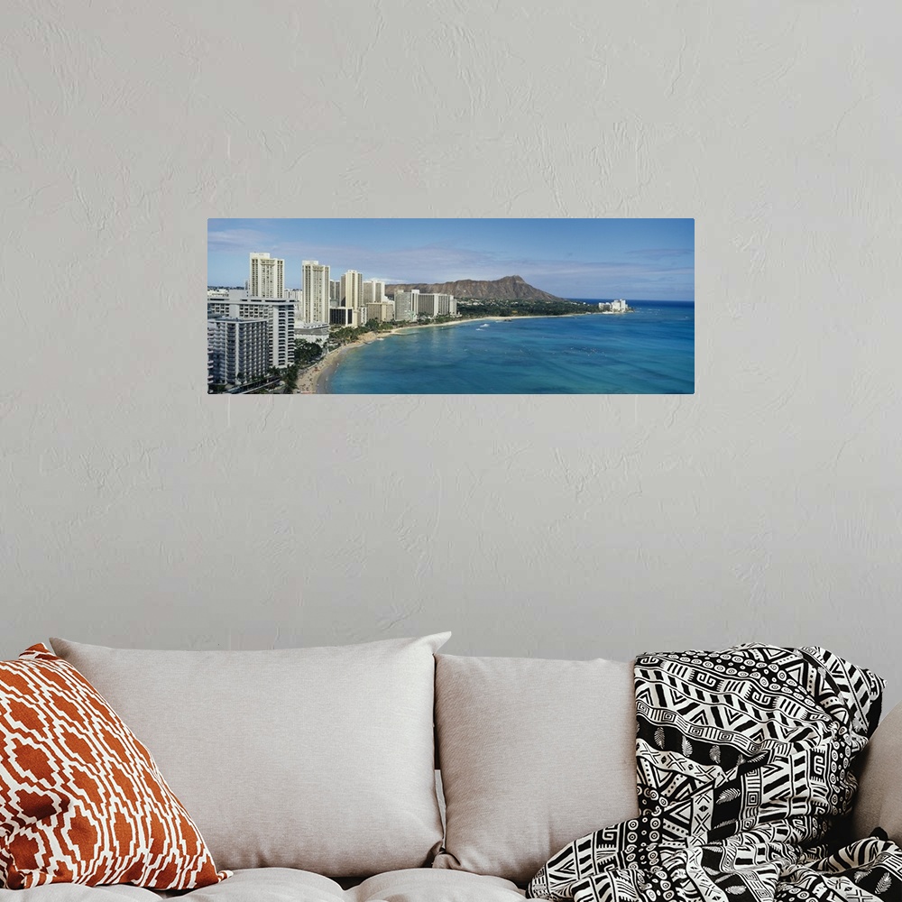 A bohemian room featuring High angle view of skyscrapers on the waterfront, Waikiki, Oahu, Hawaii