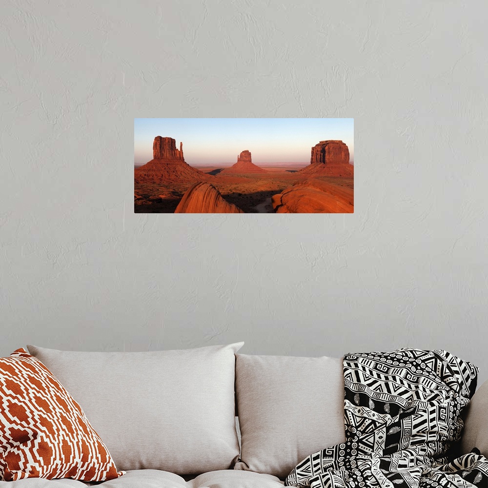 A bohemian room featuring Panoramic photo of the Mittens at dusk, Monument Valley Navajo Tribal Park, Utah