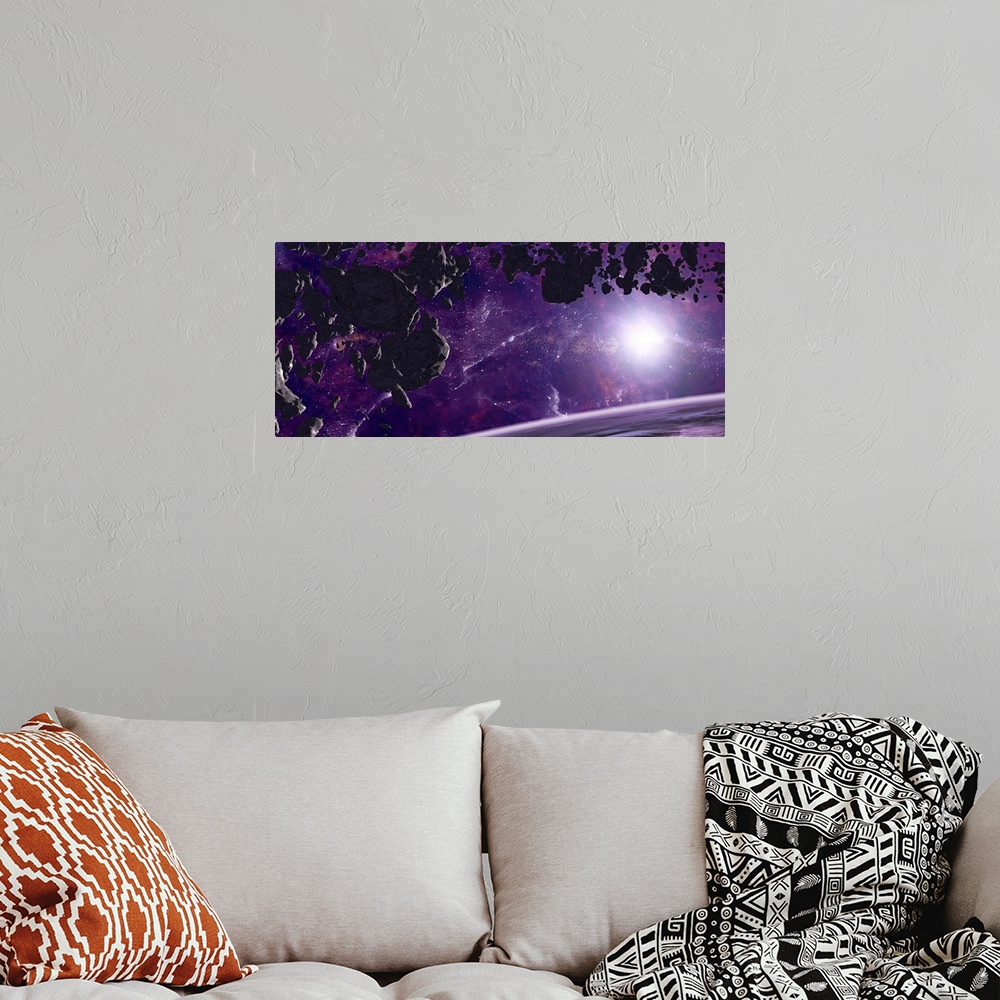 A bohemian room featuring Asteroid field with orbits hot and starry/nebula background

Artist's concept of an asteroid fiel...