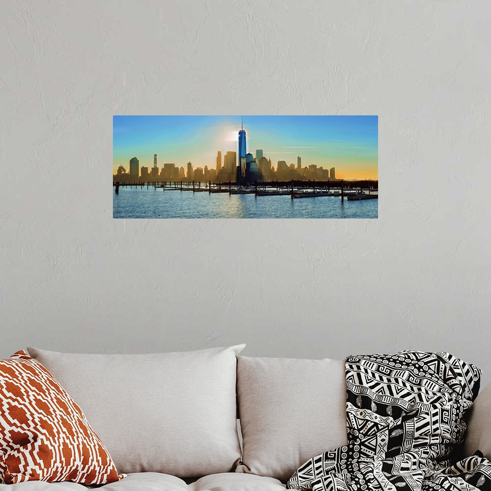 A bohemian room featuring Lower Manhattan Panoramic View At Sunrise