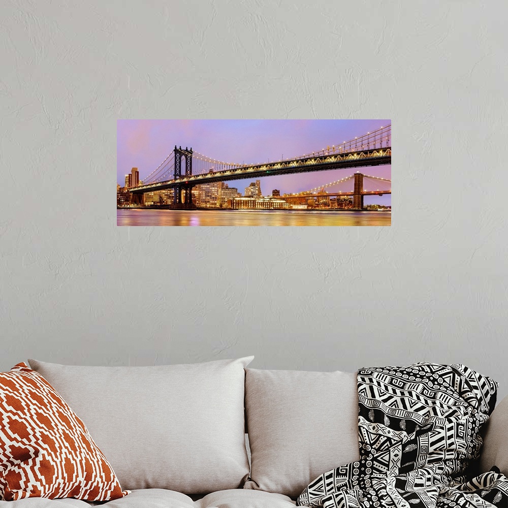 A bohemian room featuring Manhattan Bridge And Brooklyn Bridge Panoramic View