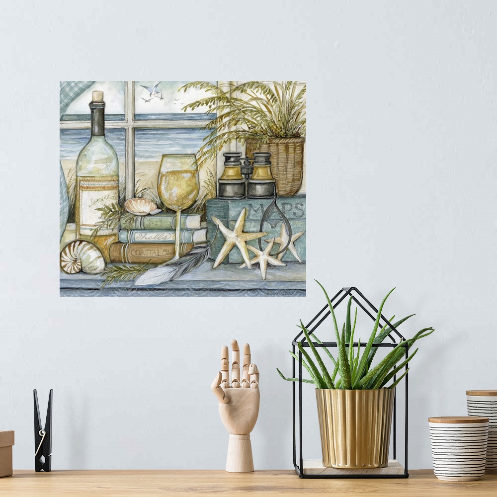 A bohemian room featuring A classic coastal still life adds a beautiful accent to any room.