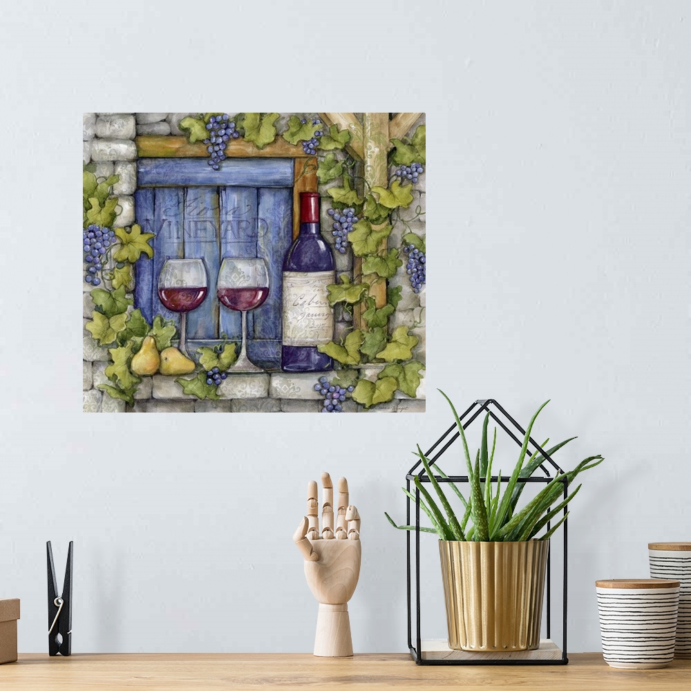 A bohemian room featuring A Tuscan window vignette of wine bottles and glasses!
