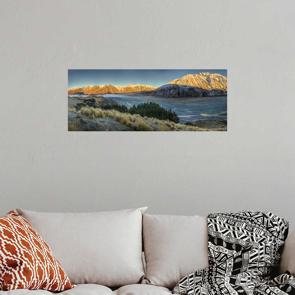 A bohemian room featuring Sunrise over Clyde River, Cloudy Peak Range, Canterbury, New Zealand