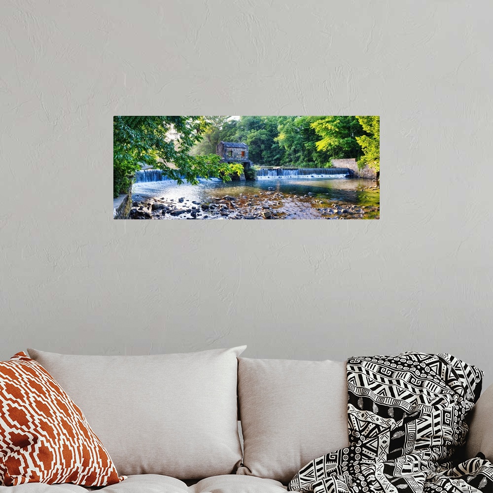 A bohemian room featuring Panoramic Image of an Old Dam with a Waterfall on the Whippany River, Speedwell Lake Park, Morris...