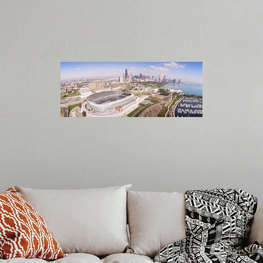 A bohemian room featuring Vista over the city of Chicago with a clear view of the football stadium, the city skyline, and t...