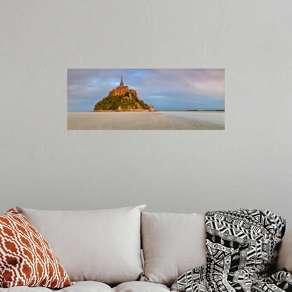 A bohemian room featuring Cathedral on an island, Mont Saint-Michel, Manche, Basse-Normandy, France
