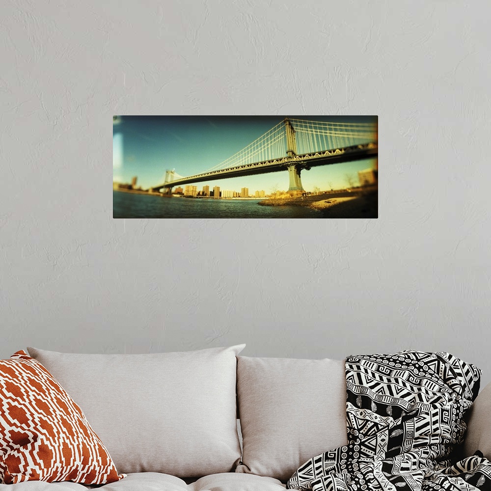 A bohemian room featuring Suspension bridge with a city in the background Brooklyn Bridge Manhattan New York City New York ...