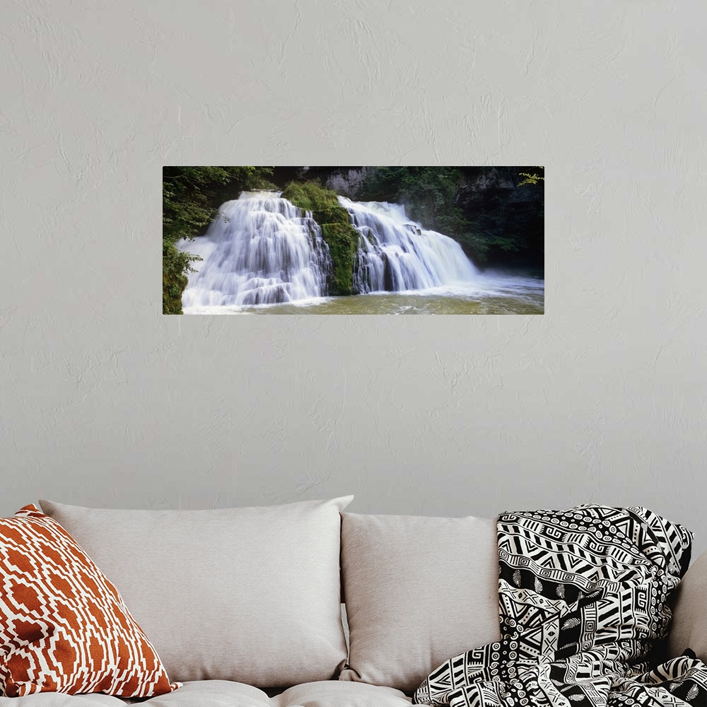 A bohemian room featuring Waterfall in a forest, Loue Waterfall, Jura, Franche Comte, France