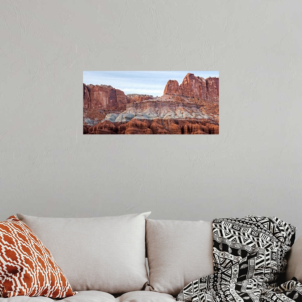 A bohemian room featuring Cliffs of the Waterpocket Fold are located at the Capitol Reef National Park in Utah.