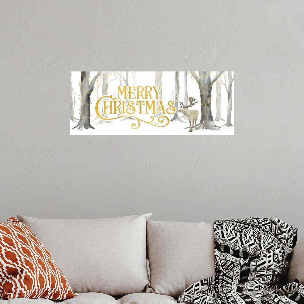 A bohemian room featuring Christmas Forest Panel I - Merry Christmas