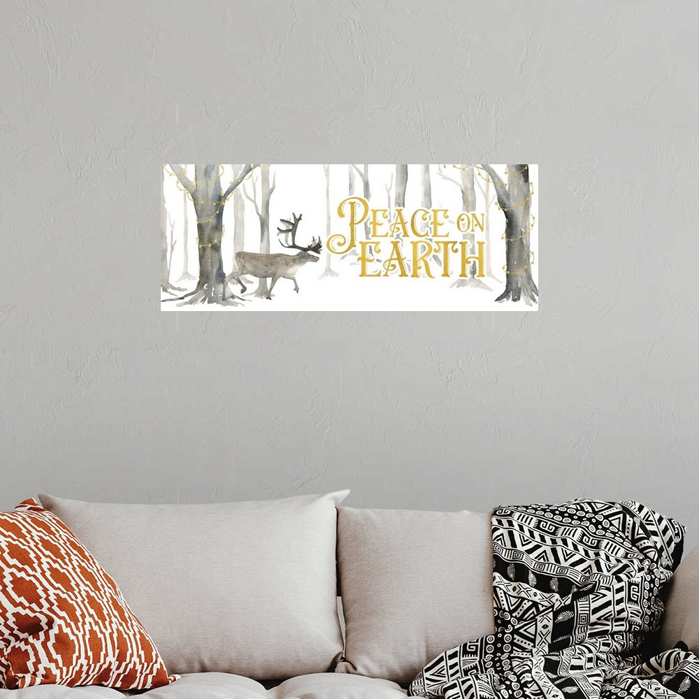 A bohemian room featuring Christmas Forest Panel II - Peace on Earth