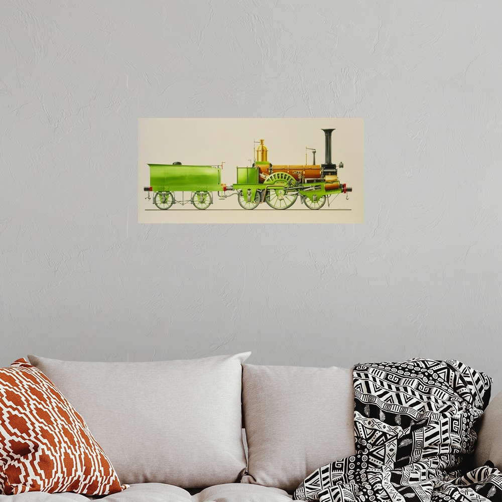 A bohemian room featuring Steam locomotive. Illustration of a 19th century steam locomotive. This example, the Saint Pierre...