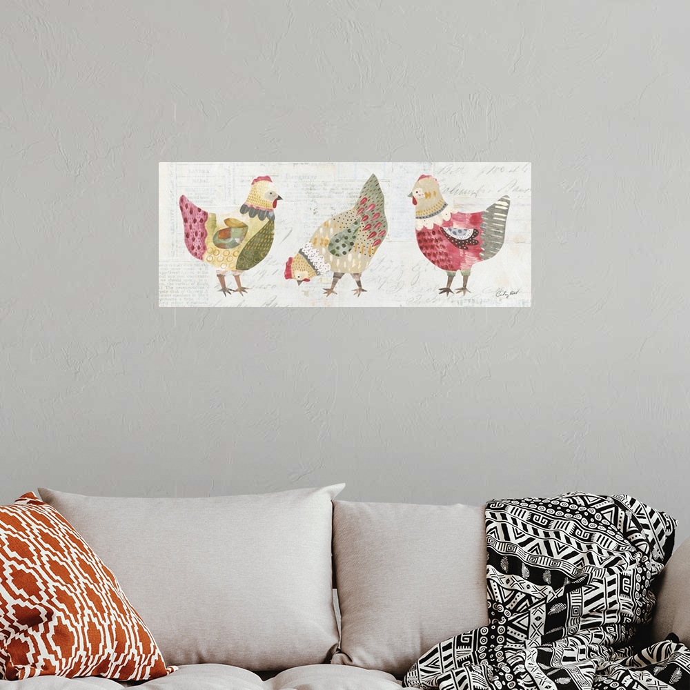 A bohemian room featuring Patchwork Chickens I