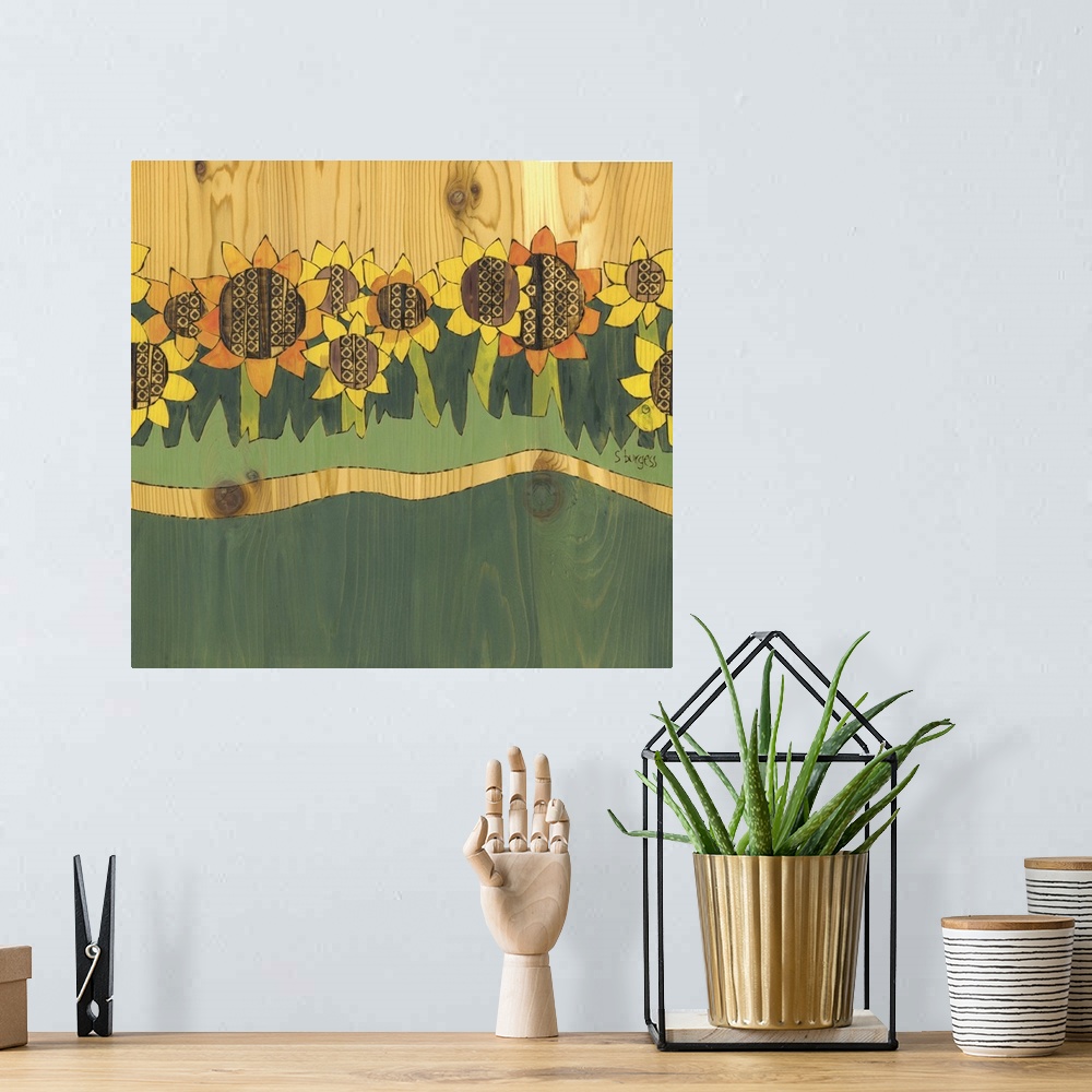 A bohemian room featuring Sunflowers in grass