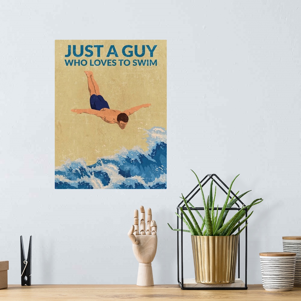 A bohemian room featuring Just A Guy Who Loves To Swim (Blue)