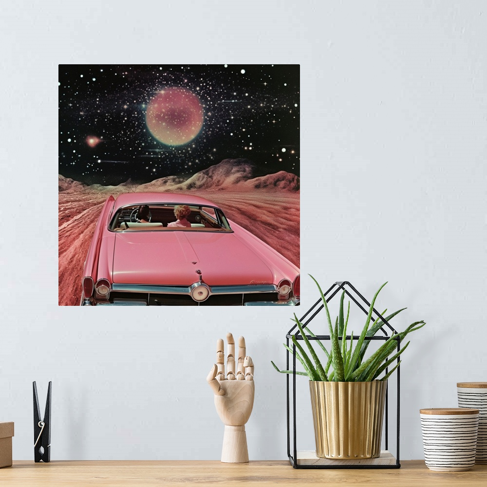 A bohemian room featuring Pink Vintage Car In Space